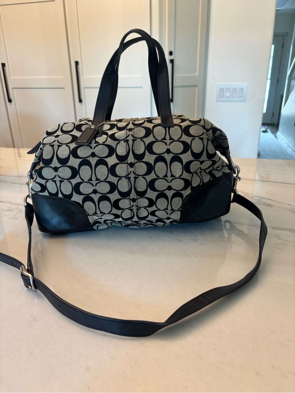 Coach Hadley Leather Canvas Jacquard Black Shoulder Slouchy Crossbody Bag